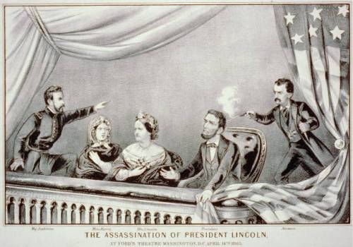 Lincoln is assassinated at Ford's Theatre by John Wilkes Booth, April 14, 1865