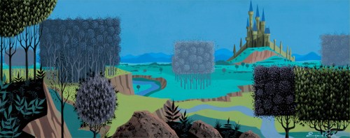The iconic castle from "Sleeping Beauty," by artist Eyvind Earle for Disney