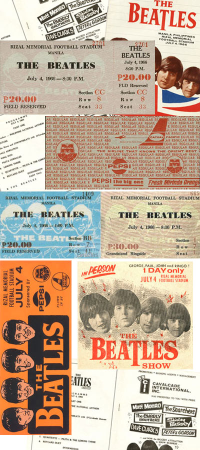 ticket stubs to the Beatles July 4, 1966 concerts in Manila