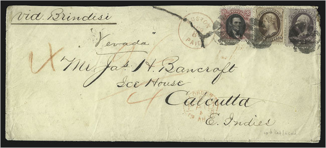 The 1873 letter bearing the scarce 90-cent Lincoln stamp