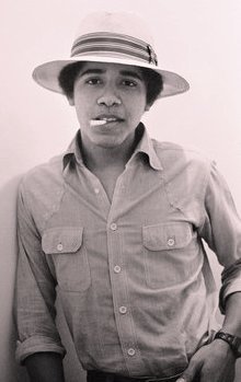 Barry Obama in 1980 when a freshman at Occidental College, photo by Lisa Jack (edited here) 