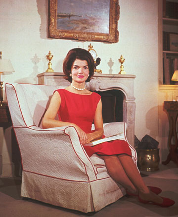 First Lady Jackie Kennedy at home in the White House. She is remembered for her love for all things French which found expression in her dedicated and loving restoration of the White House.