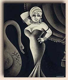 movie siren Mae West (1893-1980) by Miguel Covarrubias, 1928, for the New Yorker