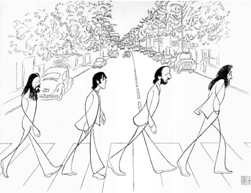 The Beatles "Abbey Road," drawing by Al Hirschfeld