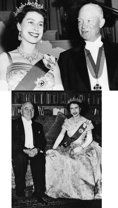 The Queen with Presidents Dwight Eisenhower (top) and Harry Truman (1950s)