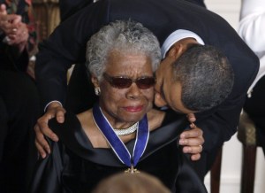 Maya Angelou receives a Medal of Freedom from President Obama at the White House in Washington in this February 15, 2011 file photo. U.S. author and poet Maya Angelou has died at age 86 in North Carolina.. REUTERS/Larry Downing/Files 