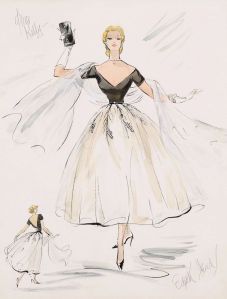 Sketch for evening gown by Edith Head for Grace Kelly in "Rear Window," 1954.