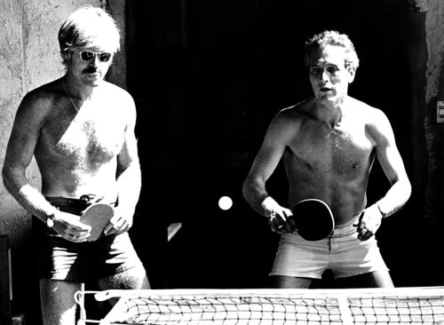 Robert Redford and Paul Newman play ping pong. Undated photo.