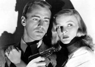 Alan Ladd and Veronica Lake in the film, "This Gun for Hire." 1942