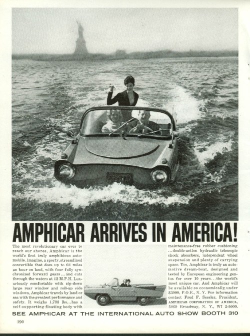 ad Amphicar arrives in America 196o New York Automobile Show Program